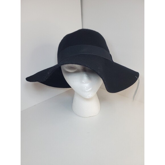 Women's D&Y Black 100% Wool Wide Brim Floppy Hat- Boho Classic- One Size NWT - Picture 1 of 9
